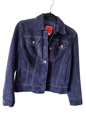 Isaac Mizrahi For Target Navy Blue Genuine Leather Jacket Small
